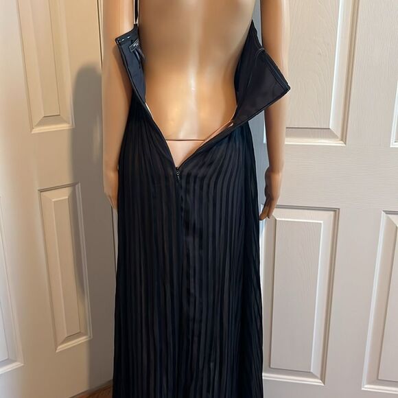 BCBGMaxAzria Black Silk Gown Dress Strapless Ruche Pleated Empire Waist 6 Petite - Picture 9 of 13